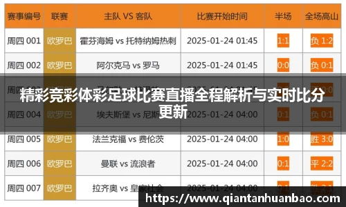 精彩竞彩体彩足球比赛直播全程解析与实时比分更新